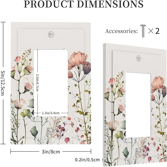 Beige Wild Flower Floral Blossom 1 Gang Decorator Light Switch Cover Single GFCI/Rocker Outlet Switch Wall Plate for Dimmer,USB Outlet Mid Size