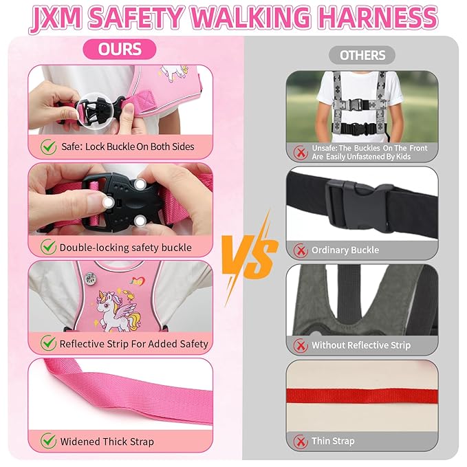 Safety Walking Harness with Light Reflector for Autism, Special Needs Child (3-6 yrs), Vest Harness with Grab Handle and Removable Autism Awareness, Prevent Active ADHD/ASD Kids Eloping in Public Pink