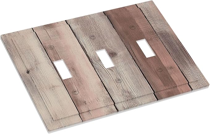 Decorative Switch Plates Vintage Natural Wood Rustic Cinnamon 3 Gang Wall Plate Triple Toggle Light Switch Cover Faceplate Electrical Wall Panels For Farmhouse Cabin Decor