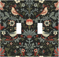Vintage Birds Berries Mid Century Floral Flower Decorative Switch Plates 2 Gang Double Toggle Outlet Light Switch Cover Wall Plate Electrical Faceplate for Bedroom Living Room Decor