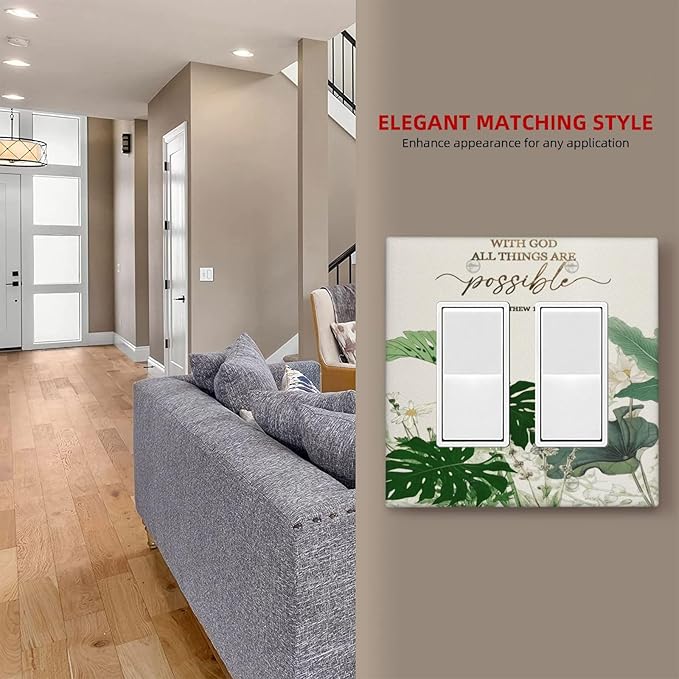 Decorative Outlet Covers Boho Green Monstera Leaf Inspirational Quotes 2 Gang Light Switch Cover Plate Double Rocker Wall Plates for Electrical Switch Plate Covers for Bedroom Decor