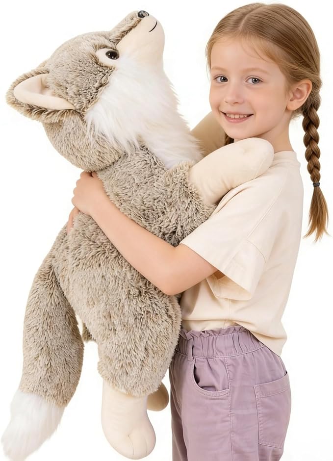 BENINY Giant Wolf Stuffed Animal 30", Super Soft Pillow Plush Toy, Big Fluffy Plushie Gift for Birthdays & Christmas
