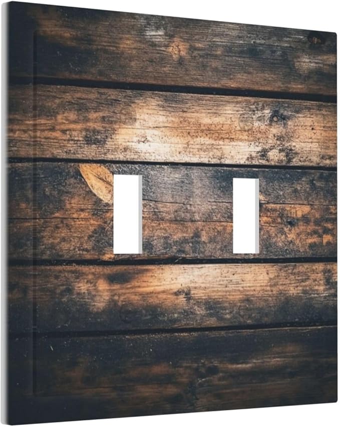Decorative Switch Plates Brown Vintage Wooden Board Rustic Wood 2 Gang Double Toggle Outlet Light Switch Cover Wall Plate Electrical Faceplate For Farmhouse Cabin Decor