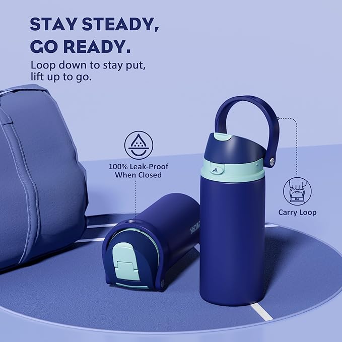 POWCAN 18 oz Insulated Stainless Steel Water Bottle: 2-in-1 Push-Button Spout & Quick-Flip Straw, Leakproof, Cold 24 Hrs, Fits Car Cup Holder, Sports Bottle for Travel, Gym, School Gift (Wit & Wings)