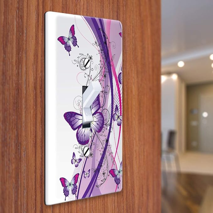 WIRESTER Single Gang Toggle Light Switch Plate/Wall Plate Cover - 2 Tone Purple Butterfly