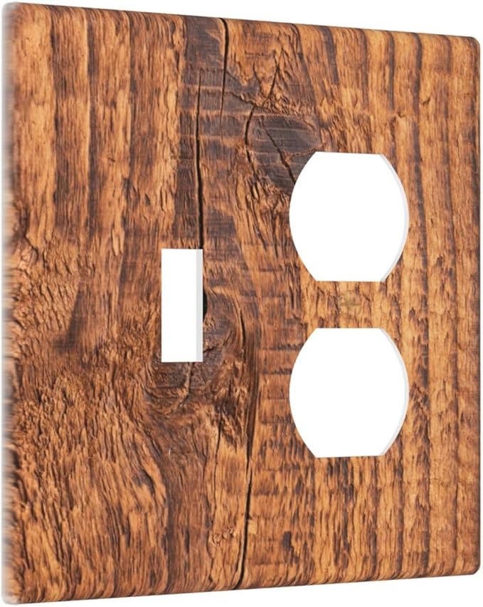 Brown Wood Grain Rustic Natural Burl Print Wallplates 1 Toggle 1 Duplex Switch Plate Electrical GFCI Faceplate Decorative Light Switch Covers for Farmhouse Home Decor