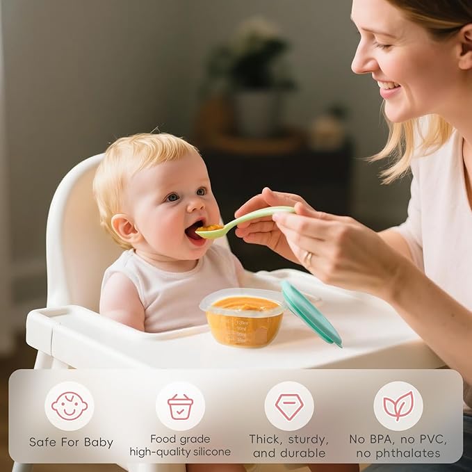 12 Pack Baby Food Storage Containers 4 oz, Baby Silicone Food Jars with Ventilation Valve, Snack Containers with Leak Proof Sealing Lid Microwave Safe, Suitablefor Nurseries, Schools and Travel