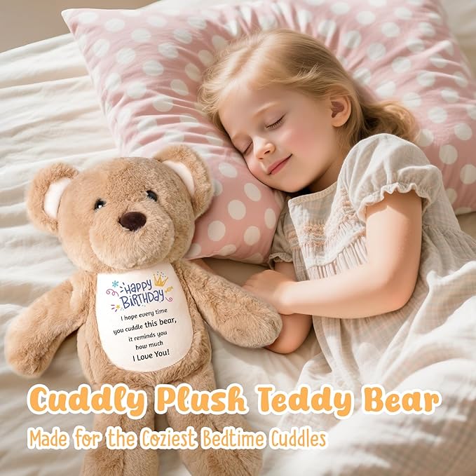 15" Happy Birthday Teddy Bear with Heartfelt Message - Soft Cuddly Plush Toy - Romantic & Sentimental Birthday Gift for Girlfriend, Wife, Kids, Daughter, Son - I Love You Keepsake