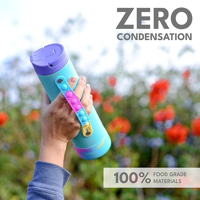 Elemental Iconic Water Bottle for School - 100% Leak-Proof Insulated Water Bottles with Straw Lid & Pop-It Handle - Triple-Wall Insulated & BPA-Free, 20oz – Blue Tie Dye