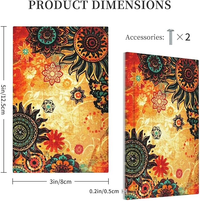 Red Orange Boho Bohemian Flower Floral 1-Gang No Device Blank Wall Plate Unused Electrical Device Receptacle Outlet Covers Decorative Light Switch Cover Switchplate