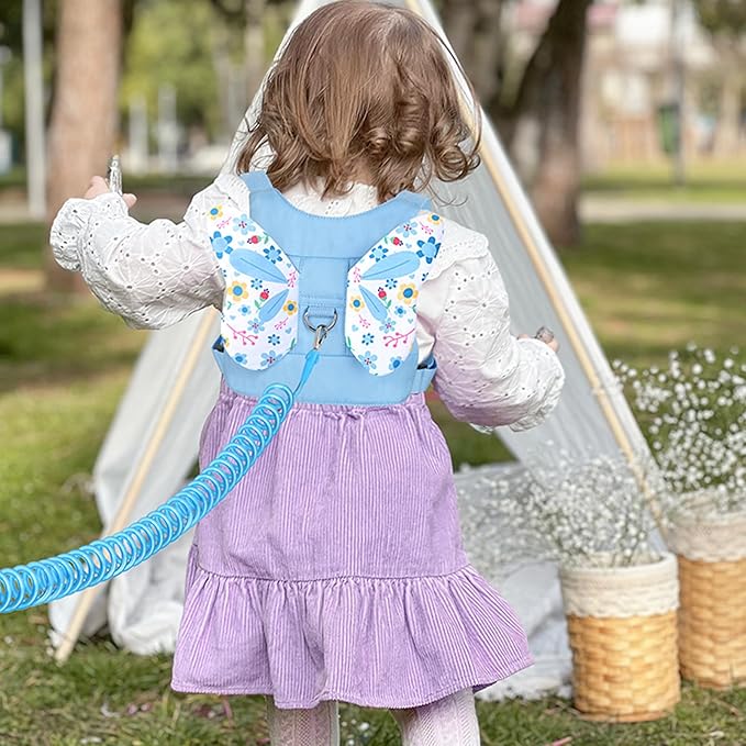 Accmor Toddler Harness Leash, Cute Butterfly Kids Leash + Anti Lost Wrist Link for Outdoor Travel, Adorable Mini Child Walking Harness Wristband Assistant Strap Belt for Baby Boys Girls (Blue)