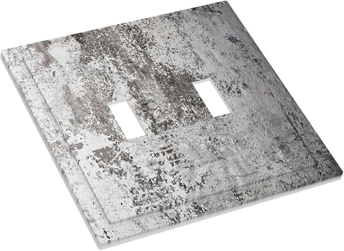 Light Switch Cover Plate Gray White Speckled Weathered Concrete Wall 2 Gang Double Switch Plate Covers Toggle Wallplate Decorative Outlet Covers Electrical Switchplate for Bedroom Home Decor