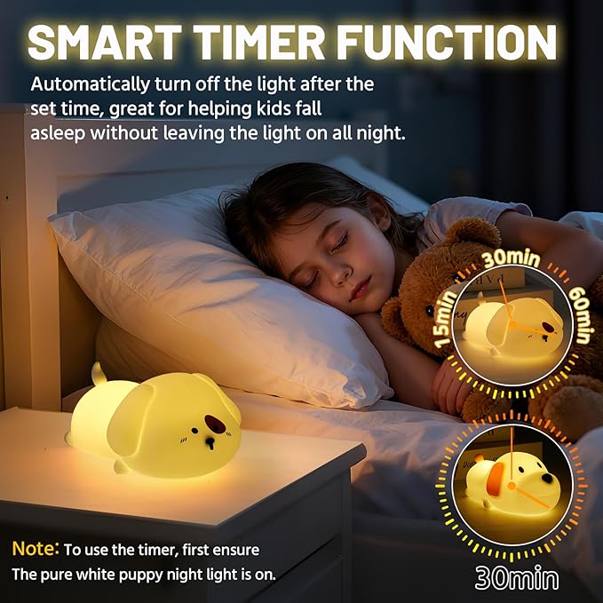 Silicone Night Light (2 Pack) 7 Colors for Kids, Touch Control, LED Dog Lamp, Rechargeable, Cute Puppy Night Lights for Toddler,Boy, Girls, RGB, Warm White