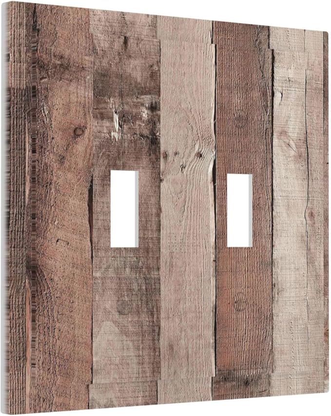 Decorative Switch Plates Retro Wood Brown Farmhouse Barn Wooden 2 Gang Double Toggle Outlet Light Switch Cover Wall Plate Electrical Faceplate for Farmhouse Cabin Decor