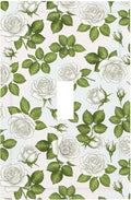 Elegant White Roses & Green Leaves Floral 1-Gang Toggle Light Switch Plate, Timeless Rose Garden Decorative Wall Plate for Bathroom Bedroom Vanity