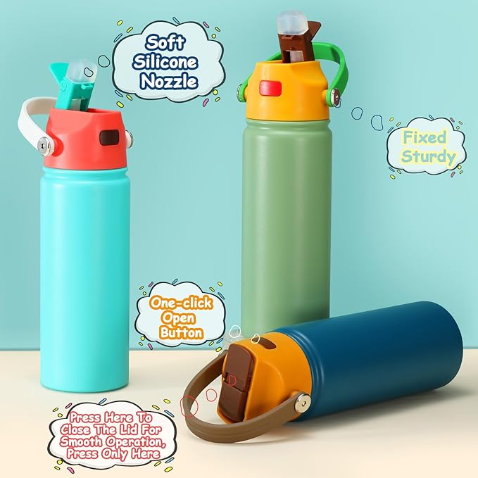 18 OZ Water Bottle for Kids, Stainless Steel Double Insulated Sports Water Bottle, Leak Proof Straw Cup for School, Gifts and Travel, BPA Free (Light Green)