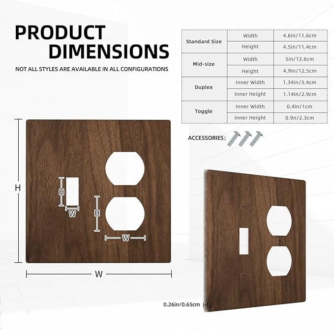 Outlet Covers Dark Brown Wood Grain 1 Toggle 1 Duplex Switch Plate Covers Electrical Light Switch Cover Plate Decorative Wall Plate Socket Cover for Farmhouse Cabin Decor