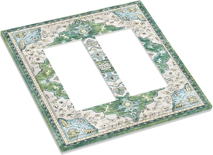 Sage Green Boho Vintage Floral Decorative Outlet Covers 2 Gang Double GFCI Rocker Electrical Wall Panels Light Switch Cover Plate for Bedroom Living Room Decor