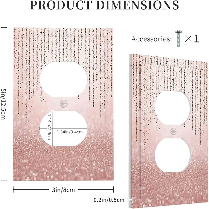 Beautiful Pink Glitter Rose Gold Glitter 1 Gang Duplex Light Switch Cover Decorative Outlet Covers Wall Plate Electrical Faceplate Receptacle Switchplate Girls Ladies Women Bathroom Kitchen Home Decor