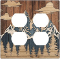 Blue Mountain Range Forest Nature Wilderness Wood Texture Outlet Covers 2 Gang Double Duplex Decorative Light Switch Covers Electrical Wallplates Socket Faceplate for Farmhouse Home Decor