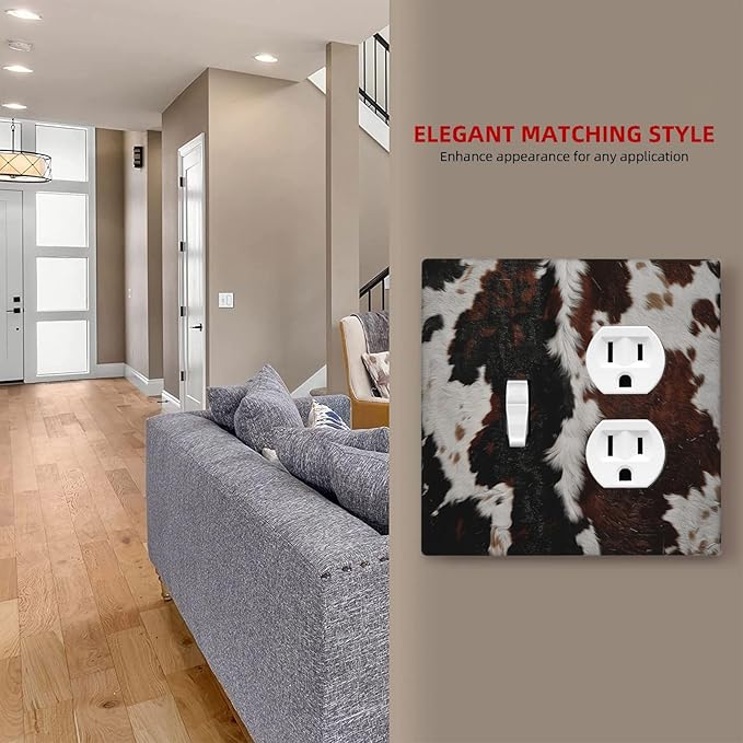 Cowhide Print Abstract Animal Fur Rustic Wallplates 1 Toggle 1 Duplex Switch Plate Electrical GFCI Faceplate Decorative Light Switch Covers for Farmhouse Home Decor