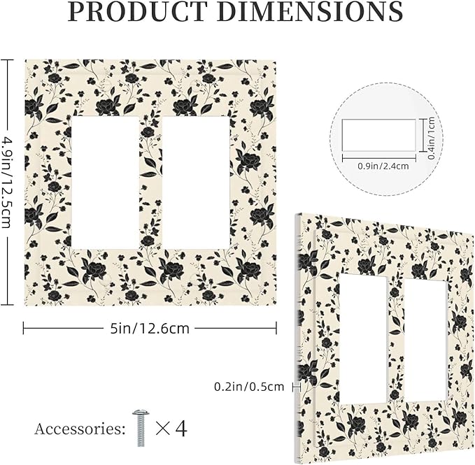 Black Rose Dark Romance Wildflowers Floral Decorative Outlet Covers 2 Gang Double GFCI Rocker Electrical Wall Panels Light Switch Cover Plate for Bedroom Living Room Decor
