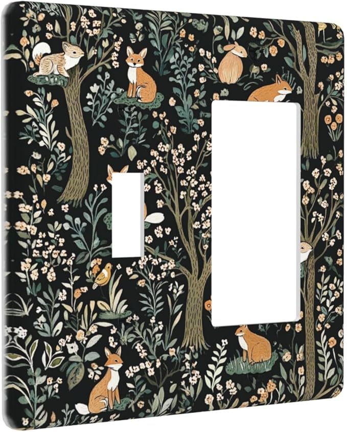 Outlet Covers Fairy Forest Animals Fox Squirrel Flower 1 Toggle 1 Rocker Combination Decorative Wall Plate Electrical Switch Plates Light Switch Cover Plate For Bed Room Farmhouse Decor