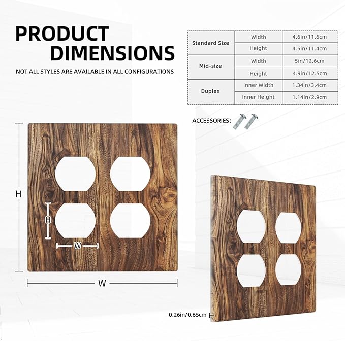Distressed Wood Brown Wood Texture Outlet Covers 2 Gang Double Duplex Decorative Light Switch Covers Electrical Wallplates Socket Faceplate for Farmhouse Home Decor