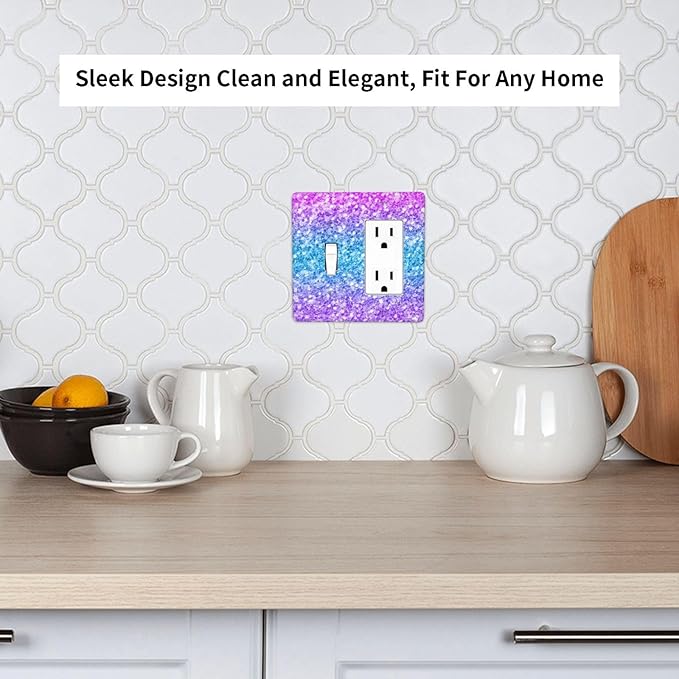 Light Switch Cover Plate Fantasy Colorful Glitter Blue Purple Gradient 2 Gang Toggle Rocker Combo Wall Plates Decorative Switch Plates and Outlet Covers Socket Cover for Kids Room Home Decor
