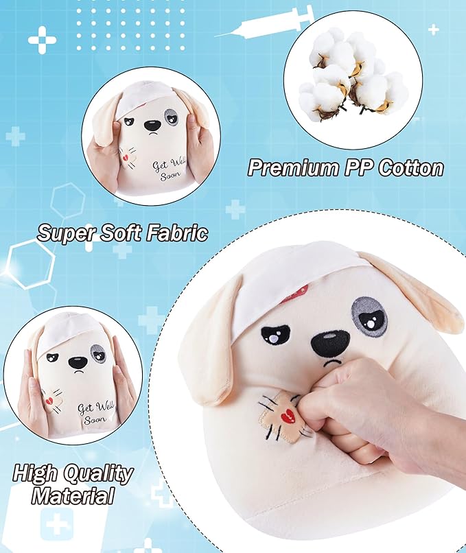 Get Well Soon Dog Plush - Dog Stuffed Animals Apricot Plushie Toys with Injury Bandage, Kids' Pillow Cushion, Gifts for Patient Girls Boys，9 Inch