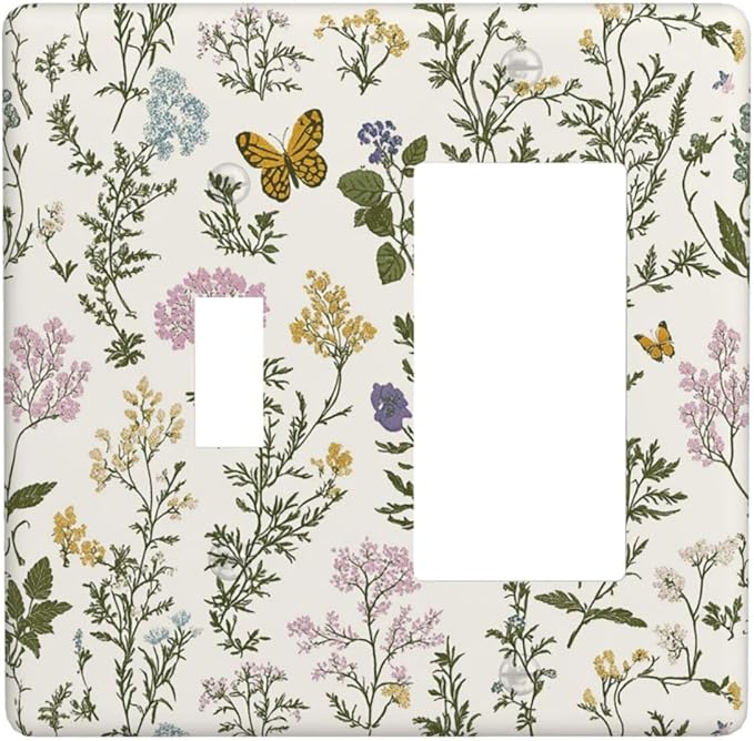 Outlet Covers Vintage Colorful Flowers Butterfly Floral 1 Toggle 1 Rocker Combination Decorative Wall Plate Electrical Switch Plates Light Switch Cover Plate For Bed Room Living Room