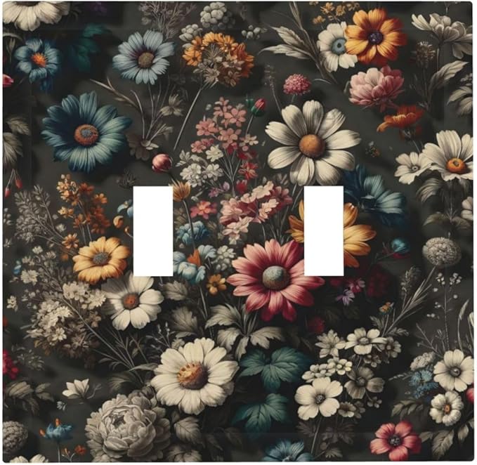Decorative Light Switch Plate Covers Bohemian Colorful Floral Blue White Yellow Red Flowers 2 Gang Wall Plate Double Toggle Switch Cover Plate Electric Dual Device Electrical Faceplate