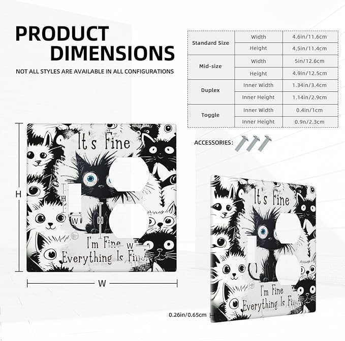 Funny Black Cat Inspirational Quotes Patterns Wallplates 1 Toggle 1 Duplex Switch Plate Electrical GFCI Faceplate Decorative Light Switch Covers for Kids Room Nursery Decor