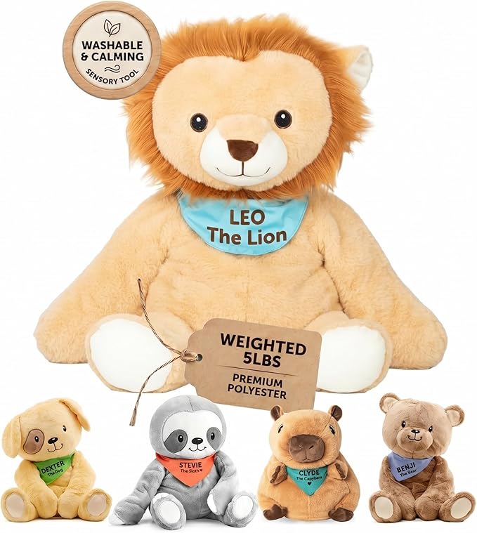 Lilly's Love Weighted Stuffed Animals for Adults & Kids — 5lb Calming Lion Plush for Anxiety, ADHD & Sensory | Machine Washable Weighted Stuffed Animal w/Removable Insert | Leo The Lion