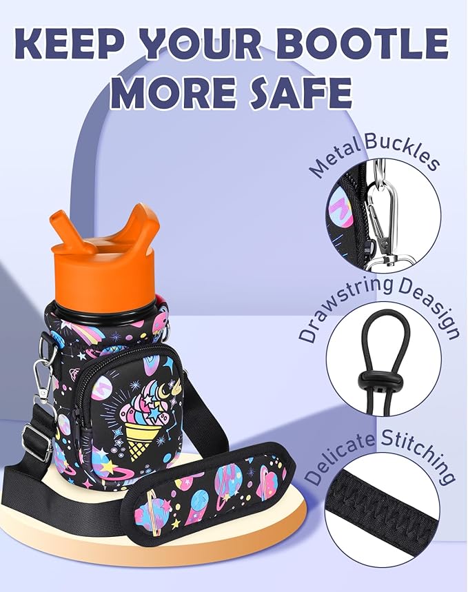 Miss Adola Water Bottle Carrier with Strap - Insulated Kids Water Bottle Holder for Boys Girls Bottle Bag for 10-18Oz