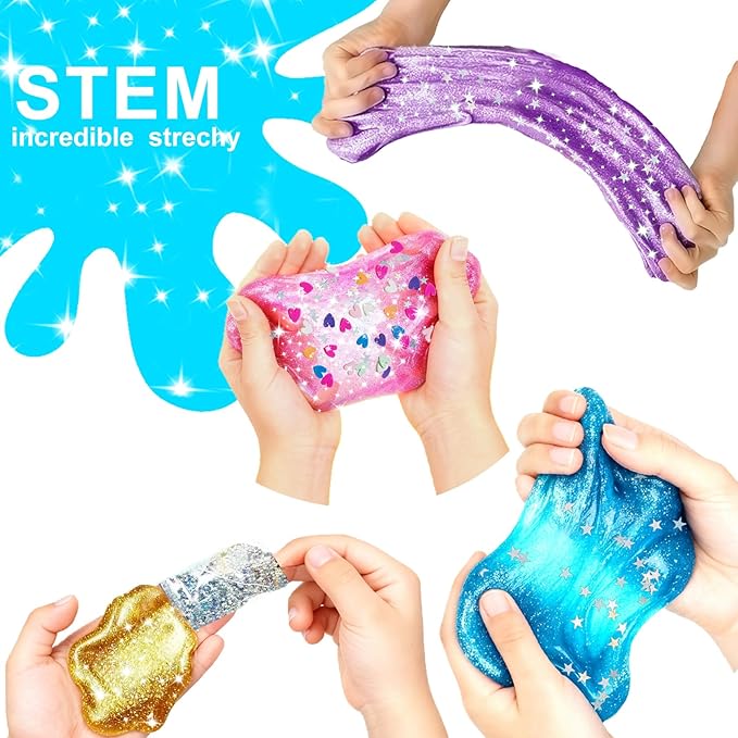 24 Pack Slime Kit for Kids -No Messy Glitter Clear Slime Kit for Girls 8-12 with Sequins, Non Sticky Stress Relief Toy for Kid & Adult, Princess Toys, Party Favors, Classroom Prizes