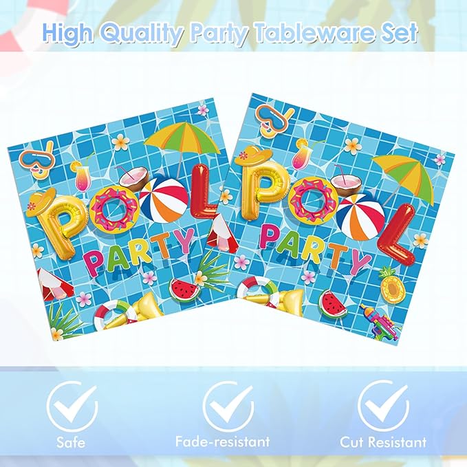 40 Pieces Pool Birthday Party Supplies, 20 – Disposable Pool Paper Plates and Napkins for Summer BBQ, Pool Party, Hawaii Holiday Decorations