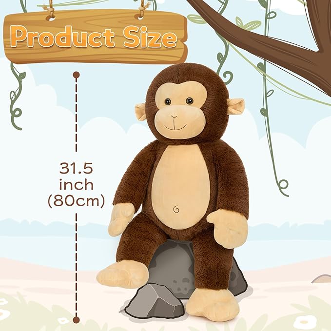BENINY 30" Giant Plush Monkey - Super Soft & Huggable Stuffed Animal, Cuddly Toy & Pillow for Kids & Adults, for Bedtime & Playtime