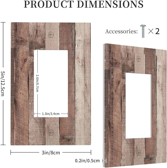 Decorative Outlet Covers Retro Wood Brown Farmhouse Barn Wooden 1 Gang Single Rocker Light Switch Cover Plate Wall Plates GFCI Faceplate for Farmhouse Cabin Decor