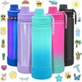 CHILLOUT LIFE 22 oz Kids Insulated Water Bottle for School with Leakproof Spout Lid and Cute Waterproof Stickers, Personalized Stainless Steel Thermos Flask Metal Water Bottle, Ocean Blue