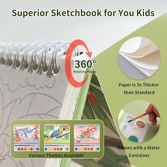 Cavnewt Watercolor Coloring Books for Kids Ages 4-8, Mess Free Watercolor Painting Book, Paint with Water Books for Toddlers, Travel Activities Arts Party Favors Birthday Gifts for Kids Girls & Boys