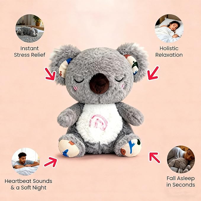Soothing Breathing Stuffed Animal for Anxiety Adults and Kids, Portable Plush Baby Toy Anxiety Relief Koala, Breathing Animals Anxiety Bear, Easter Basket Stuffers for Teens Toddler