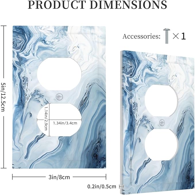 Blue Marble Abstract Ombre Chic Luxury Print Outlet Covers 1 Gang Duplex Light Switch Cover Decorative Switch Plates Electrical Receptacle Faceplate Wall Plate for Bathroom Living Room Decor