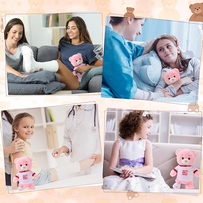Deekin Get Well Soon Gifts for Kids Injured Recovery Bear Stuffed Animal Gifts Bear for Kids Adult with Broken Arm After Surgery Soft Bandage Plush 10 Inches (Pink,Leg Injury)