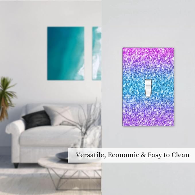 Light Switch Cover Plate Fantasy Colorful Glitter Blue Purple Gradient 1 Gang Wall Plate Cover Single Toggle Outlet Covers Decorative Switch Plate Covers Electrical Faceplate for Kids Room Home