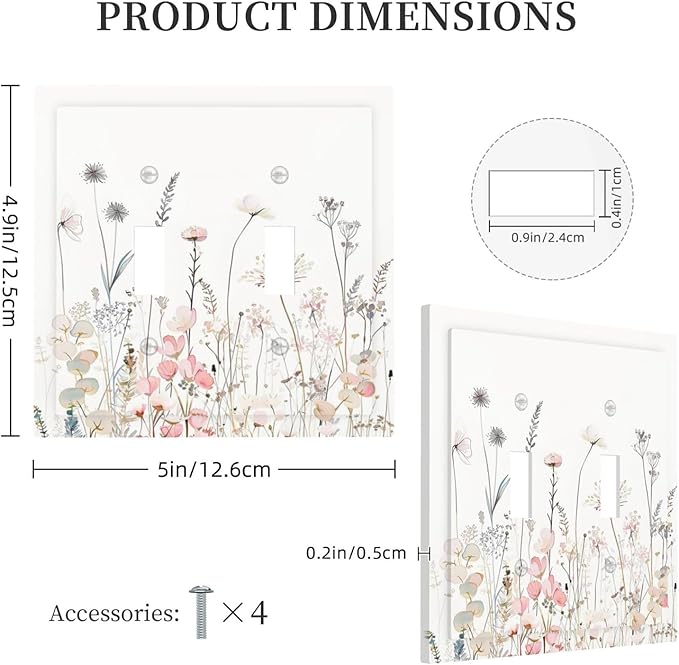 Floral Watercolor Wildflower Dandelion Plant Decorative Switch Plates 2 Gang Double Toggle Outlet Light Switch Cover Wall Plate Electrical Faceplate for Farmhouse Bed Room Decor