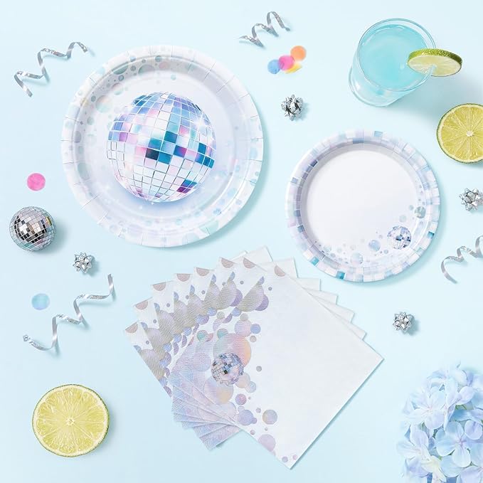WERNNSAI Disco Party Decorations - 48PCS Disco Ball Plates and Napkins 70s Theme Birthday Supplies for Girls Boys Bachelorette Wedding Birthday Party Favor Serves 16 Guest
