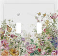 Decorative Switch Plates Boho Wildflower Colorful Floral Butterfly 2 Gang Double Toggle Outlet Light Switch Cover Wall Plate Electrical Faceplate For Bed Room Living Room Decor