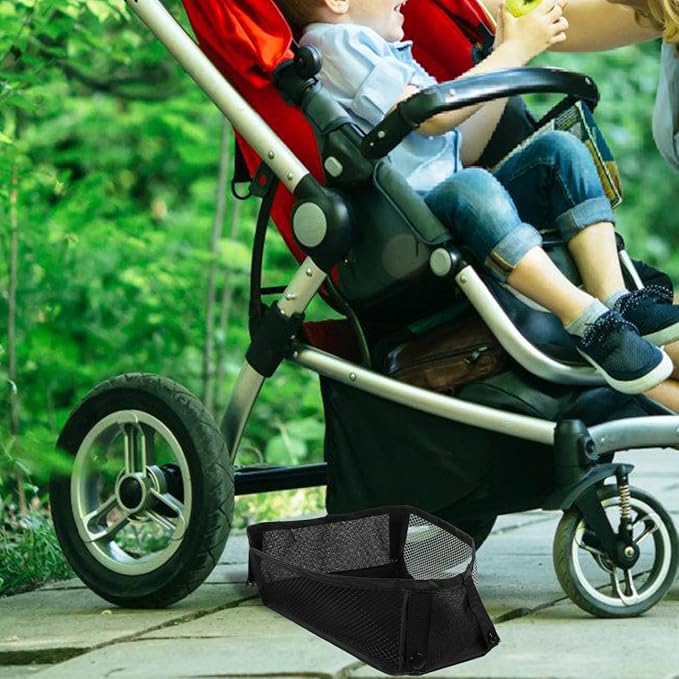 MERRYHAPY Stroller Bottom Storage Bag Mesh Organizer Universal Lightweight Stroller Basket Holder for Diapers Toys Essentials 11.02X4.72X3.93 Inch