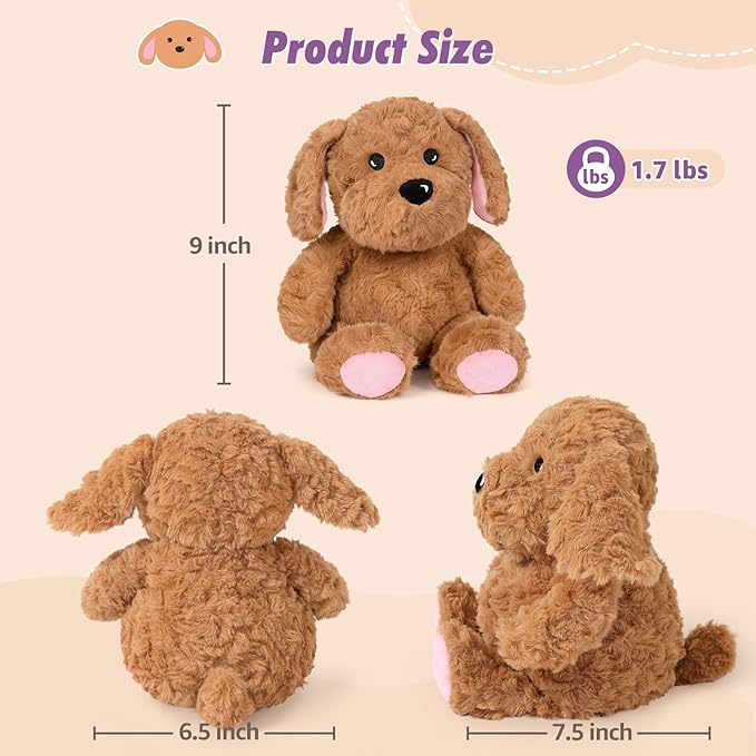 Ditucu Original Golden Retriever Microwavable Weighted Stuffed Animal Heated Dog Plush for Warmth Comfort Period Cramps Pain Plushies Toys Gifts for Kids Adults Dark Brown 9 inch